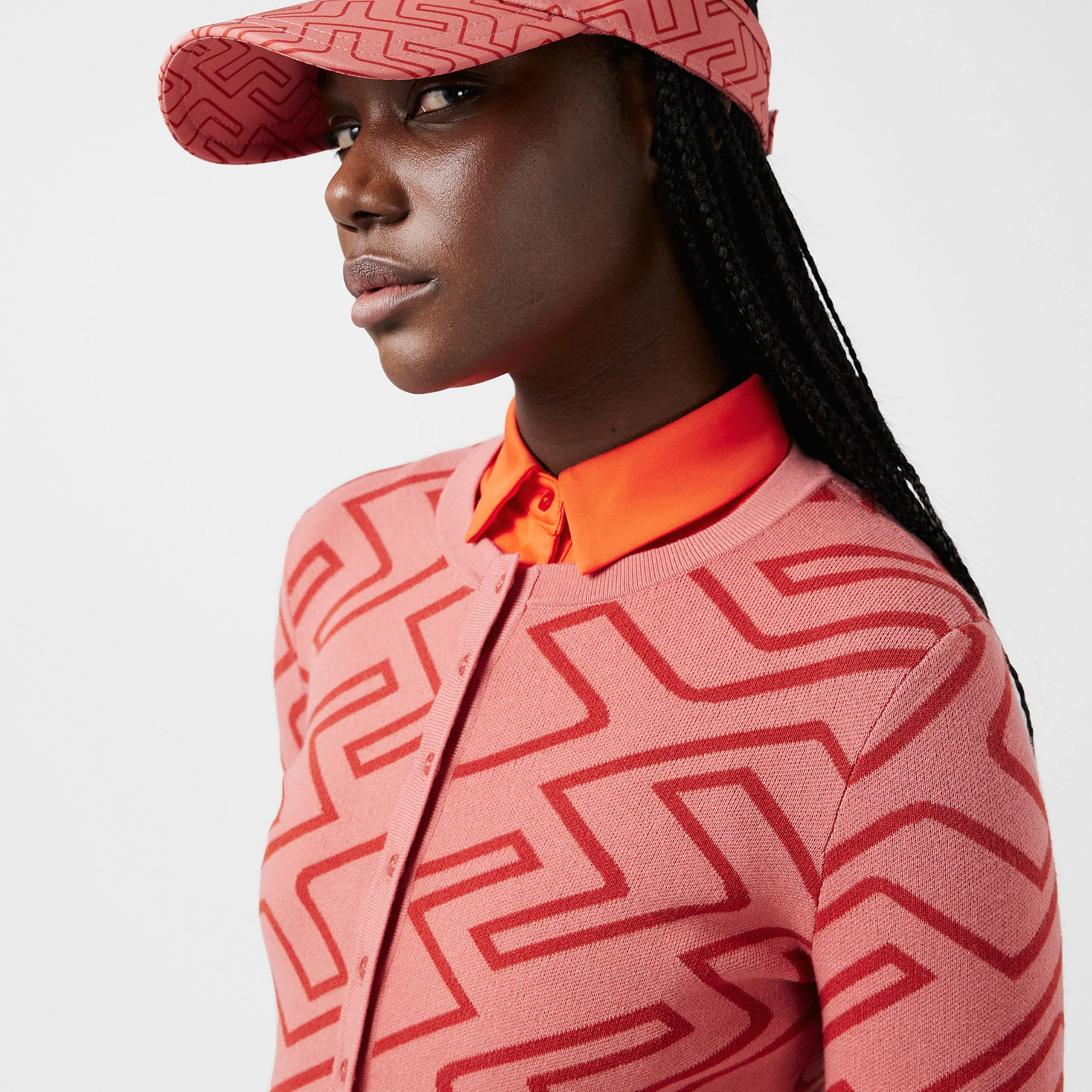 J Lindeberg Odessa Ladies Golf Cardigan Faded Rose Bridge Monogram